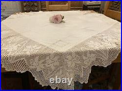 Antique/Vintage Tablecloth 11 Deep Crochet Lace Edge Daffodills Mary Card