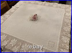 Antique/Vintage Tablecloth 11 Deep Crochet Lace Edge Daffodills Mary Card