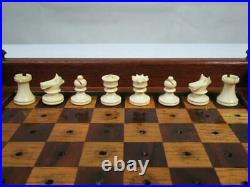Antique Vintage Travel Chess Set Fine English Bakelite Pegged Pieces And Box