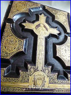 Antique Vtg Holy Catholic Bible Douay & Rheims 1800's. 22 Kt Gold Gilt Leather