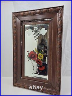 Antique Wall Mirror Vintage English Wood Framed Reverse Painting Art 1900's