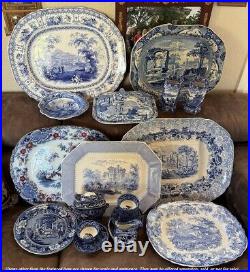 Antique to Vintage English Stafforshire CAULDON Vases, Blue Transferware Roman