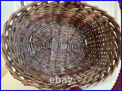 Antique vintage 1920's wicker handled oval English Market Basket natural withred