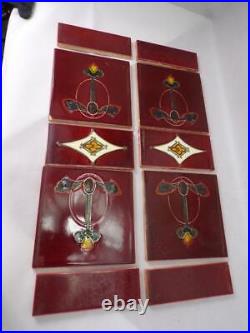 Antique vintage Art Nouveau English ceramic fireplace tiles c1912 1J5