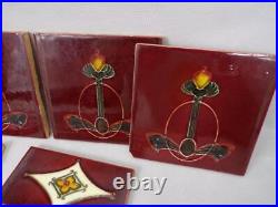 Antique vintage Art Nouveau English ceramic fireplace tiles c1912 1J5