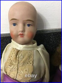 Antique vintage Boy Doll bisque head cloth body 13 B3 ENGLISH Victorian Clothes