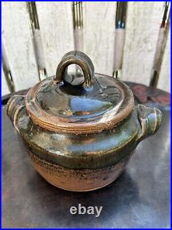 Antique/vintage Tenmoku Brown Leach Interest Pot w Lid Heavy studio art Pottery