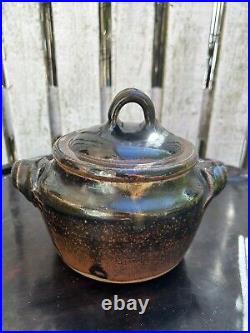 Antique/vintage Tenmoku Brown Leach Interest Pot w Lid Heavy studio art Pottery