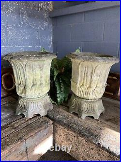 Antique vintage cast stone lotus urn PAIR Austin Seeley Blashfield Blanchard x2