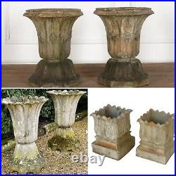 Antique vintage cast stone lotus urn PAIR Austin Seeley Blashfield Blanchard x2