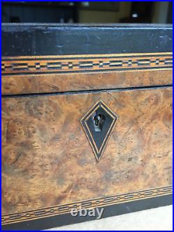 Antique vintage tea caddy english tunbridge box inlaid burl 1850 victorian