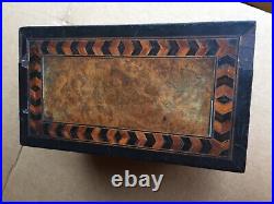 Antique vintage tea caddy english tunbridge box inlaid burl 1850 victorian