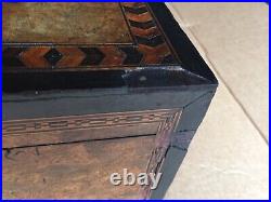 Antique vintage tea caddy english tunbridge box inlaid burl 1850 victorian