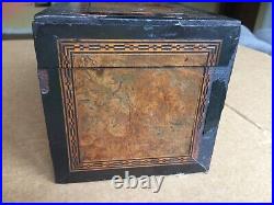 Antique vintage tea caddy english tunbridge box inlaid burl 1850 victorian