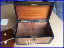 Antique vintage tea caddy english tunbridge box inlaid burl 1850 victorian