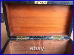 Antique vintage tea caddy english tunbridge box inlaid burl 1850 victorian