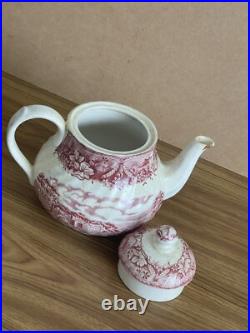 Antiques Ceramic Tea Pot Red & White English Countryside Scene Beautiful Vintage Antiques Ceramic Tea Pot Red & White English Countryside Scene Beautiful Vintage