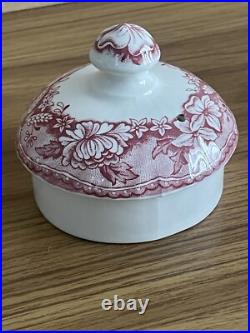 Antiques Ceramic Tea Pot Red & White English Countryside Scene Beautiful Vintage