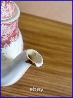 Antiques Tea Pot Red & White English Countryside Scene Beautiful Vintage