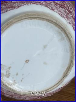 Antiques Tea Pot Red & White English Countryside Scene Beautiful Vintage