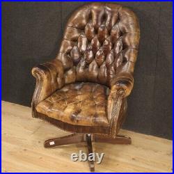 Armchair English leather antique style capitonné vintage furniture 20th century