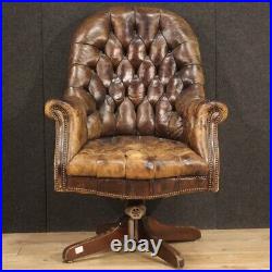 Armchair in leather antique capitonné furniture English vintage 20th century