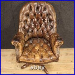 Armchair in leather antique capitonné furniture English vintage 20th century