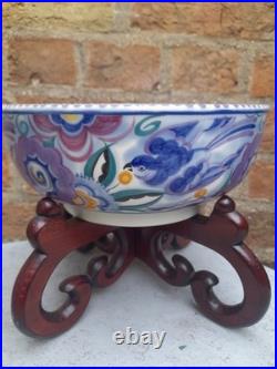 Art deco Poole pottery marked England antique vintage blue bird fruit bowl dish