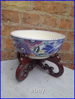 Art deco Poole pottery marked England antique vintage blue bird fruit bowl dish