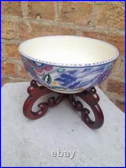 Art deco Poole pottery marked England antique vintage blue bird fruit bowl dish