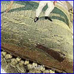 Aubusson Tapestry Pillow Equestrian English Countryside Tassels Vintage Antique