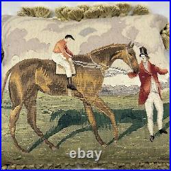 Aubusson Tapestry Pillow Equestrian English Countryside Tassels Vintage Antique