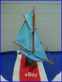 Beautiful Antique Vintage Baby Blue English Pond Yacht Sailing Boat Display