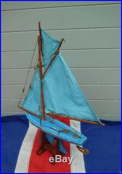Beautiful Antique Vintage Baby Blue English Pond Yacht Sailing Boat Display