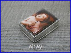 Beautiful Vintage English H/M Sterling Silver Angel Cherub Enamel Pill Box c2001