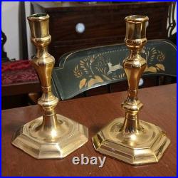 Brass Candlesticks Antique Pair 18th Century Continental English Candle Holders