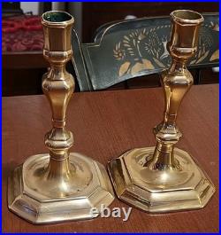Brass Candlesticks Antique Pair 18th Century Continental English Candle Holders