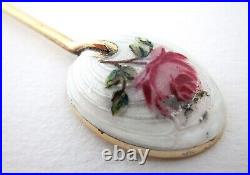 Cased Vintage Sterling Silver Gilt English Floral Enamel Tea Coffee Bean Spoons