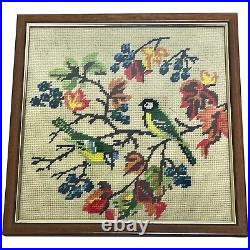 Collectible Vintage Artwork Tapestry Exotic Birds In Tree Scene Wall Hanging
