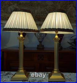 Corinthian Column Antique/Vintage Georgian Style Brass Table Lamps + Lampshades