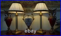 Corinthian Column Antique/Vintage Georgian Style Brass Table Lamps + Lampshades