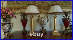 Corinthian Column Antique/Vintage Georgian Style Brass Table Lamps + Lampshades
