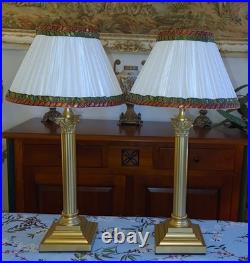 Corinthian Column Antique/Vintage Georgian Style Brass Table Lamps + Lampshades