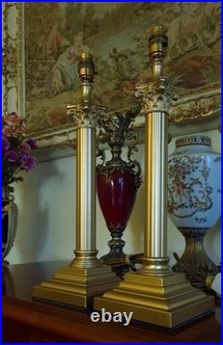 Corinthian Column Antique/Vintage Georgian Style Brass Table Lamps + Lampshades