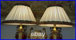 Corinthian Column Antique/Vintage Georgian Style Brass Table Lamps + Lampshades