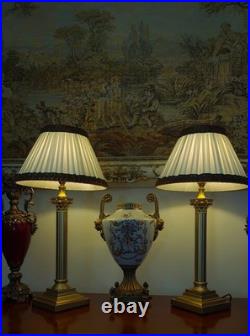 Corinthian Column Antique/Vintage Georgian Style Brass Table Lamps + Lampshades