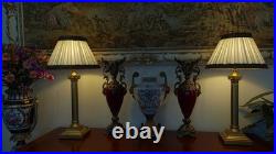 Corinthian Column Antique/Vintage Georgian Style Brass Table Lamps + Lampshades
