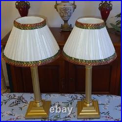 Corinthian Column Antique/Vintage Georgian Style Brass Table Lamps + Lampshades