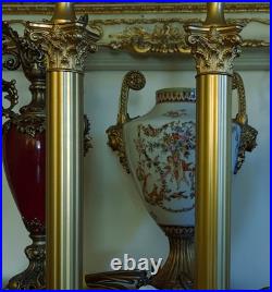 Corinthian Column Antique/Vintage Georgian Style Brass Table Lamps + Lampshades