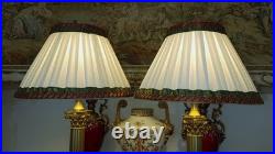 Corinthian Column Antique/Vintage Georgian Style Brass Table Lamps + Lampshades